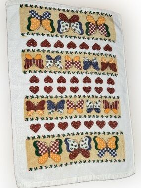 🔴Vintage Butterfly Heart Embroidered Kitchen Towel Hand Royal Terry